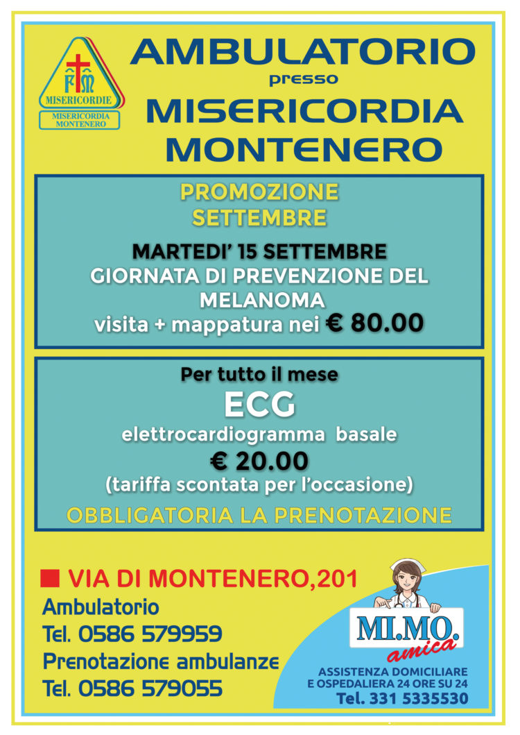 Ambulatorio presso Misericordia di Montenero: le offerte per il mese di SETTEMBRE