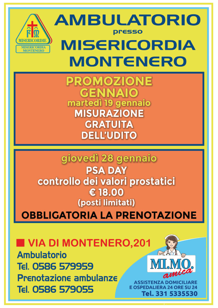 Ambulatorio presso Misericordia di Montenero: le offerte per il mese di GENNAIO
