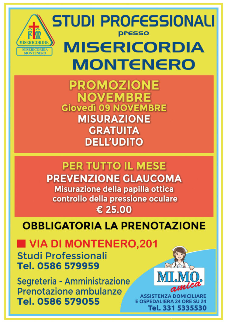 Studi Professionali presso Misericordia di Montenero: le nostre offerte per il mese di NOVEMBRE 2023